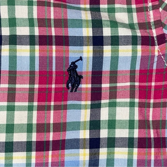 Polo Ralph Lauren Size 2T Pink Plaid Button Up 100% Cotton Green Blue Toddler - Picture 2 of 6